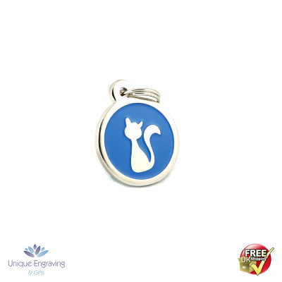 Unique Engraved Pet Tag Blue Kitty